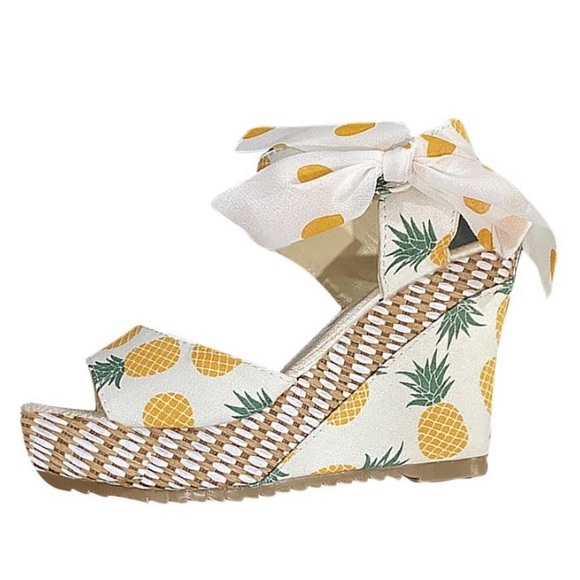 NEW| Women’s Pineapple Printed Summer Bow Knot Wedge Sandals - Picture 12 of 12